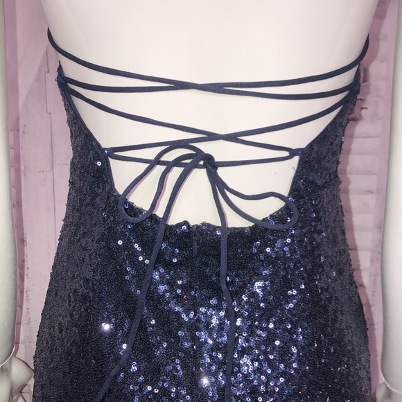 Navy blue mini sequins dress - Picture 6 of 11